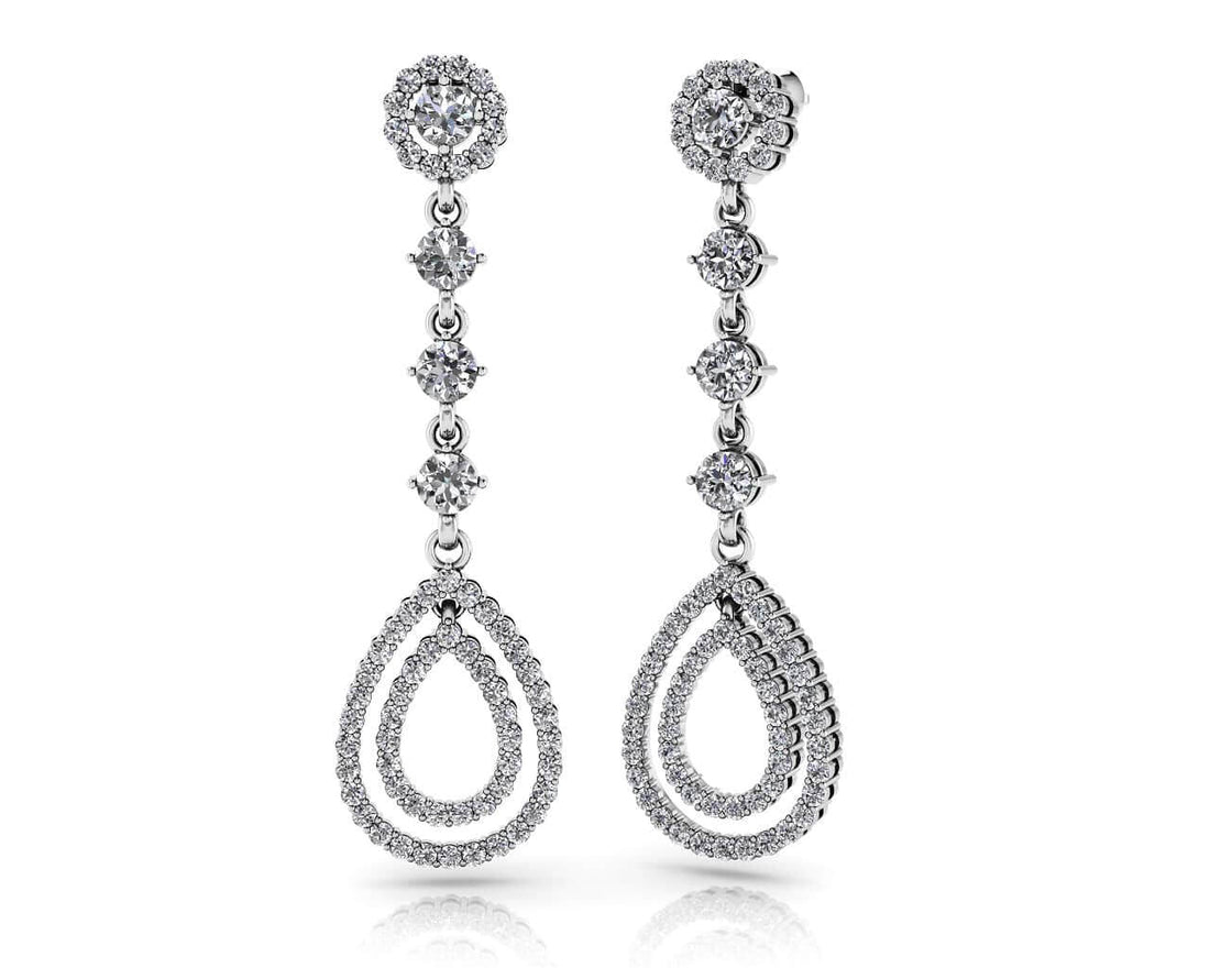 Designer Double Drop Diamond Earrings Lab-Grown Diamond  with 2.92 ct.(finished) 1.3mm, 1.5mm, 3.3mm