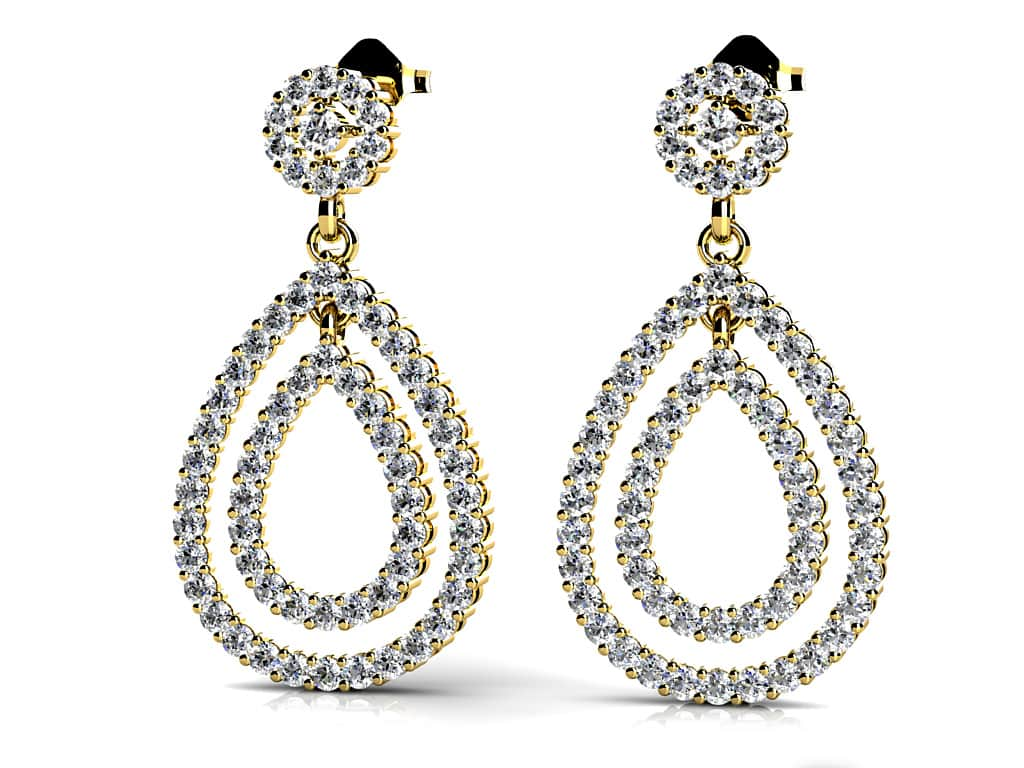 Double Teardrop Diamond Earrings Lab-Grown Diamond  with 1.93 ct.(finished) 1.5mm, 2mm