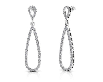 Long Teardrop Drop Diamond Earrings Diamond  with 2.24 ct.(finished) 1.7mm