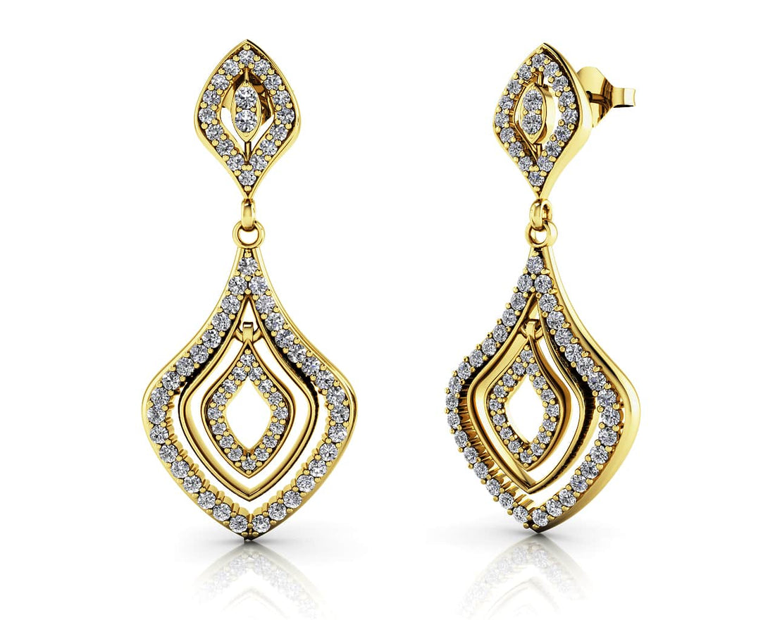 Wavy Double Drop Diamond Earrings Diamond  with 1.44 ct.(finished) 1.2mm, 1.4mm, 1.8mm