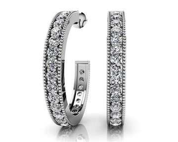 Diamond Lined Oval Shaped Hoops Diamond  with 2.04 ct.(finished) 2.4mm