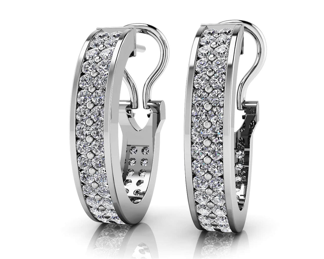 Double Diamond Oval Hoop Earrings In Lab-Grown Diamond  with 2.02 ct.(finished) 1.7mm