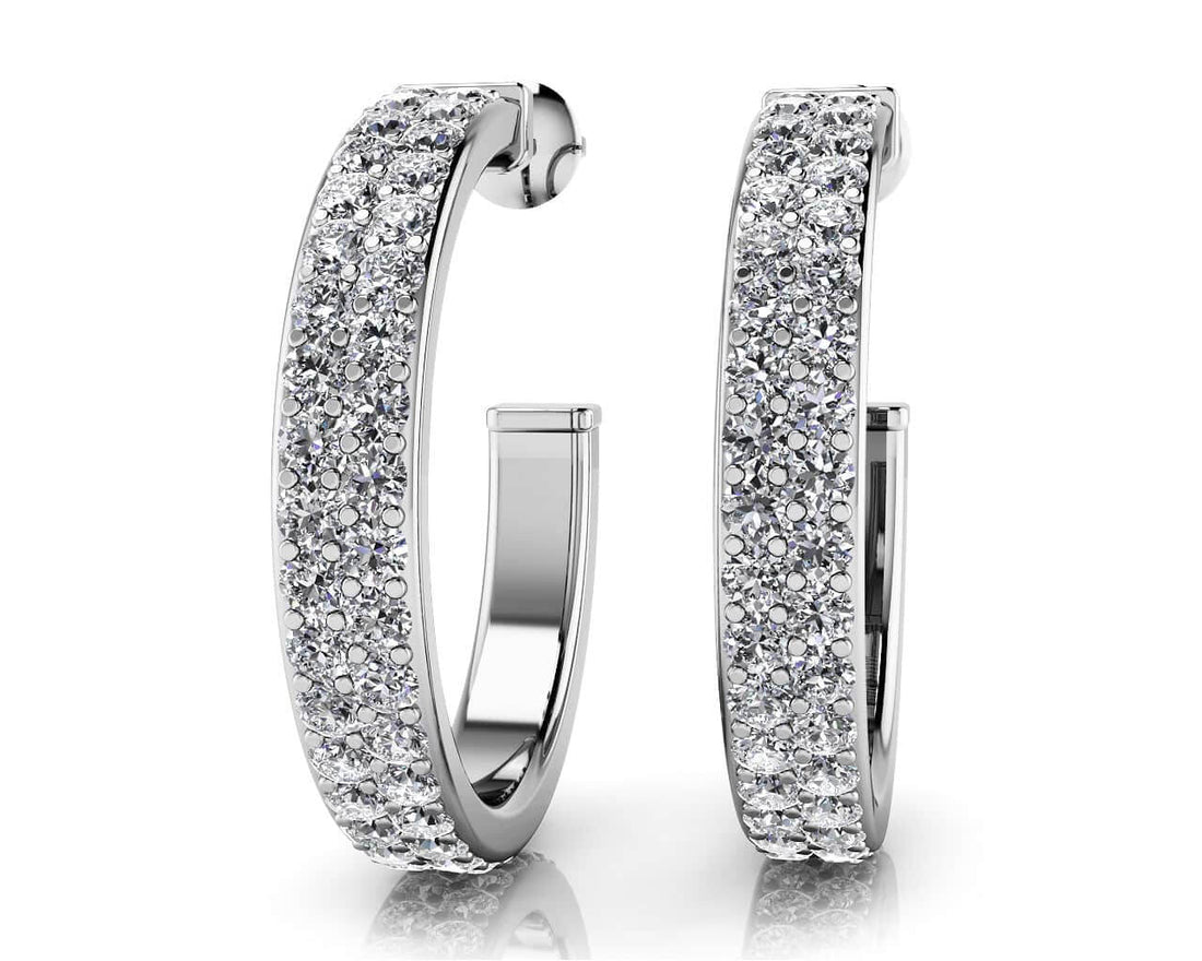 Classic Double Row Diamond Round Hoop Earrings Lab-Grown Diamond  with 2.50 ct.(finished) 1.8mm