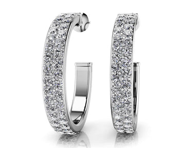 Classic Double Row Diamond Round Hoop Earrings Diamond  with 2.50 ct.(finished) 1.8mm