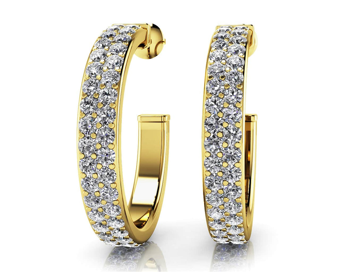 Classic Double Row Diamond Round Hoop Earrings Lab-Grown Diamond  with 3.00 ct.(finished) 1.9mm