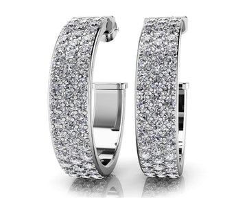 Classic Triple Row Diamond Round Hoop Earrings Lab-Grown Diamond  with 2.04 ct.(finished) 1.4mm