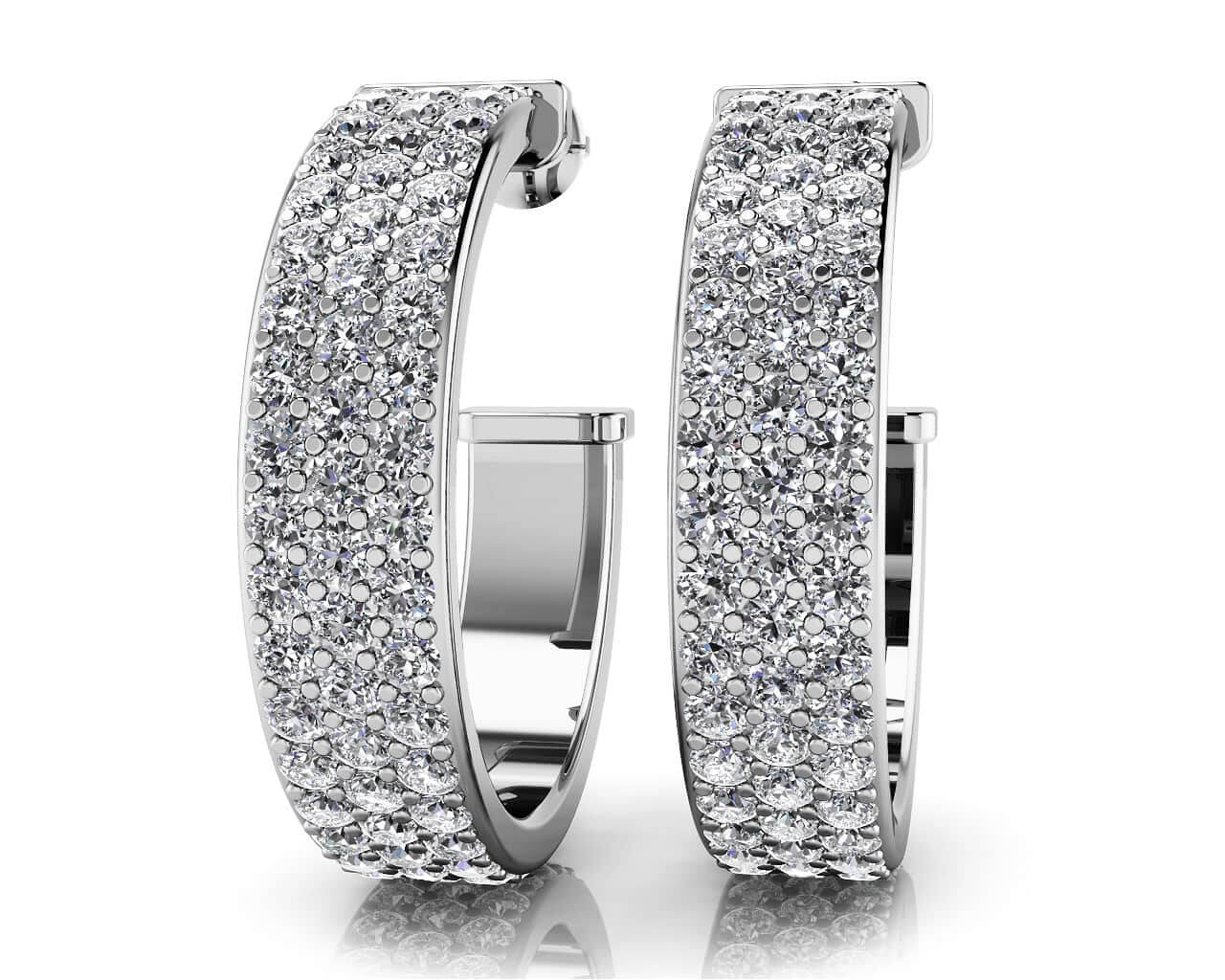 Classic Triple Row Diamond Round Hoop Earrings Diamond  with 2.04 ct.(finished) 1.4mm