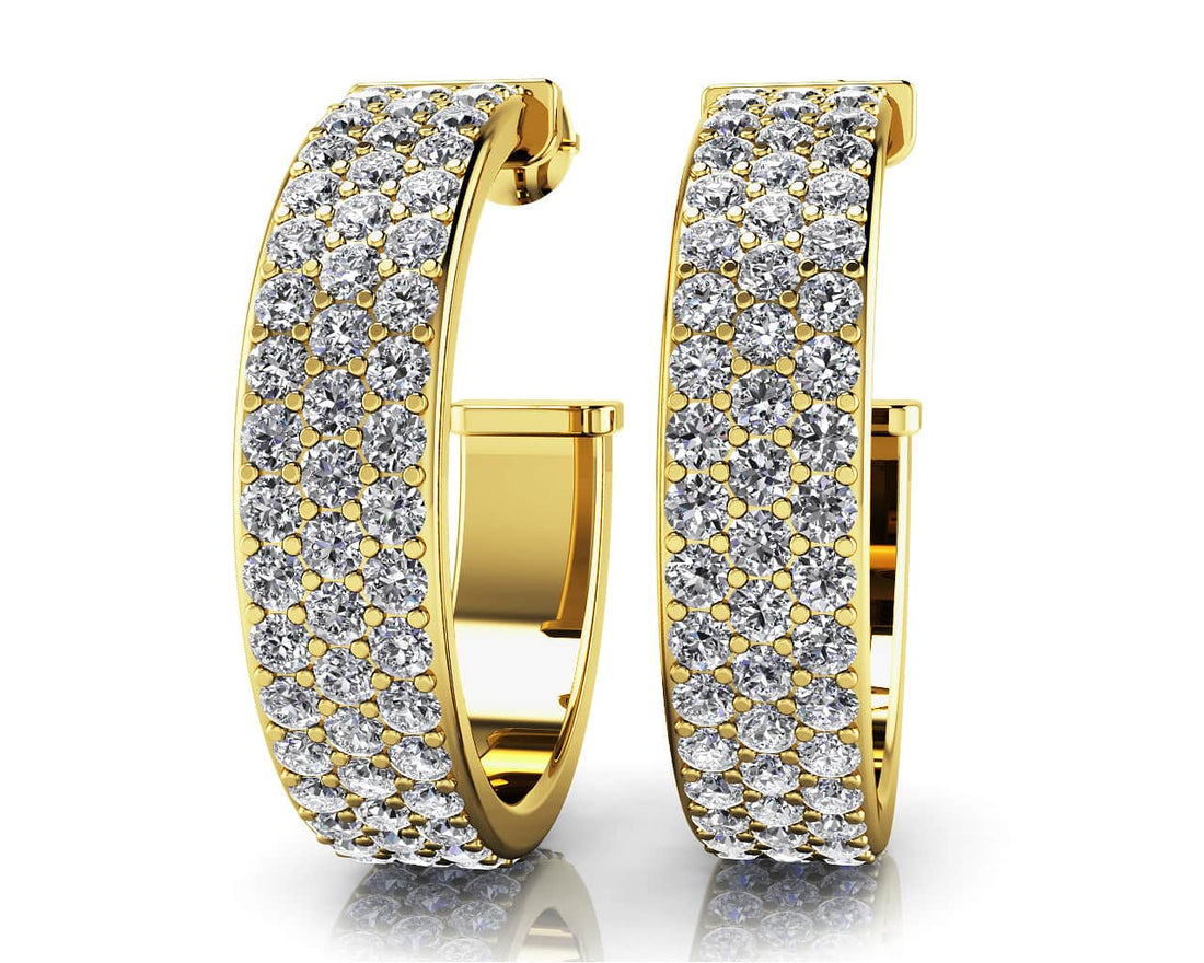 Classic Triple Row Diamond Round Hoop Earrings Lab-Grown Diamond  with 3.00 ct.(finished) 1.8mm