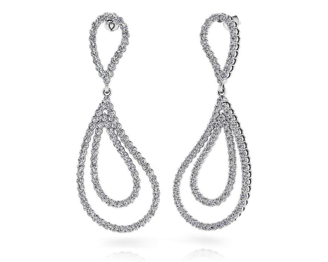 Curvy Teardrop Diamond Drop Earrings Diamond  with 1.42 ct.(finished) 1.2mm