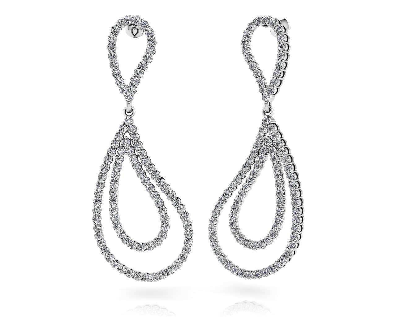 Curvy Teardrop Diamond Drop Earrings Diamond  with 2.47 ct.(finished) 1.4mm