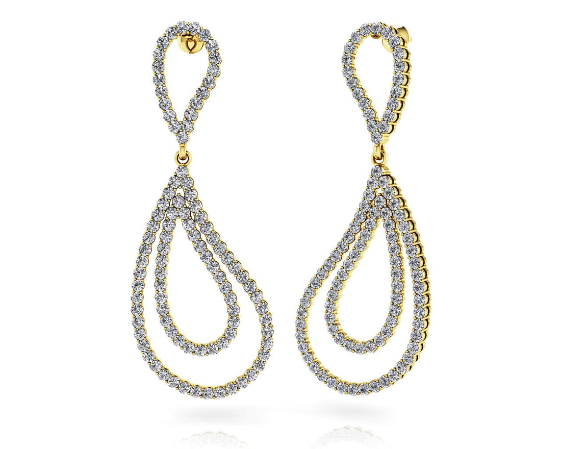 Curvy Teardrop Diamond Drop Earrings Diamond  with 2.47 ct.(finished) 1.4mm