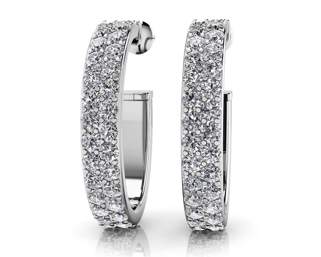 Double Row Diamond Oval Hoop Earrings Diamond  with 2.50 ct.(finished) 1.8mm