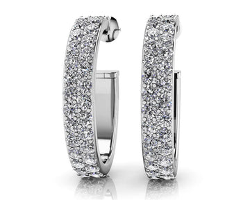 Double Row Diamond Oval Hoop Earrings Lab-Grown Diamond  with 2.02 ct.(finished) 1.7mm