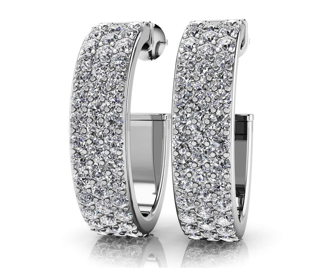 Triple Row Diamond Oval Hoop Earrings Diamond  with 1.98 ct.(finished) 1.5mm