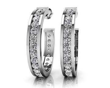 Diamond Round Hoop Earrings Lab-Grown Diamond  with 1.50 ct.(finished) 1.9mm