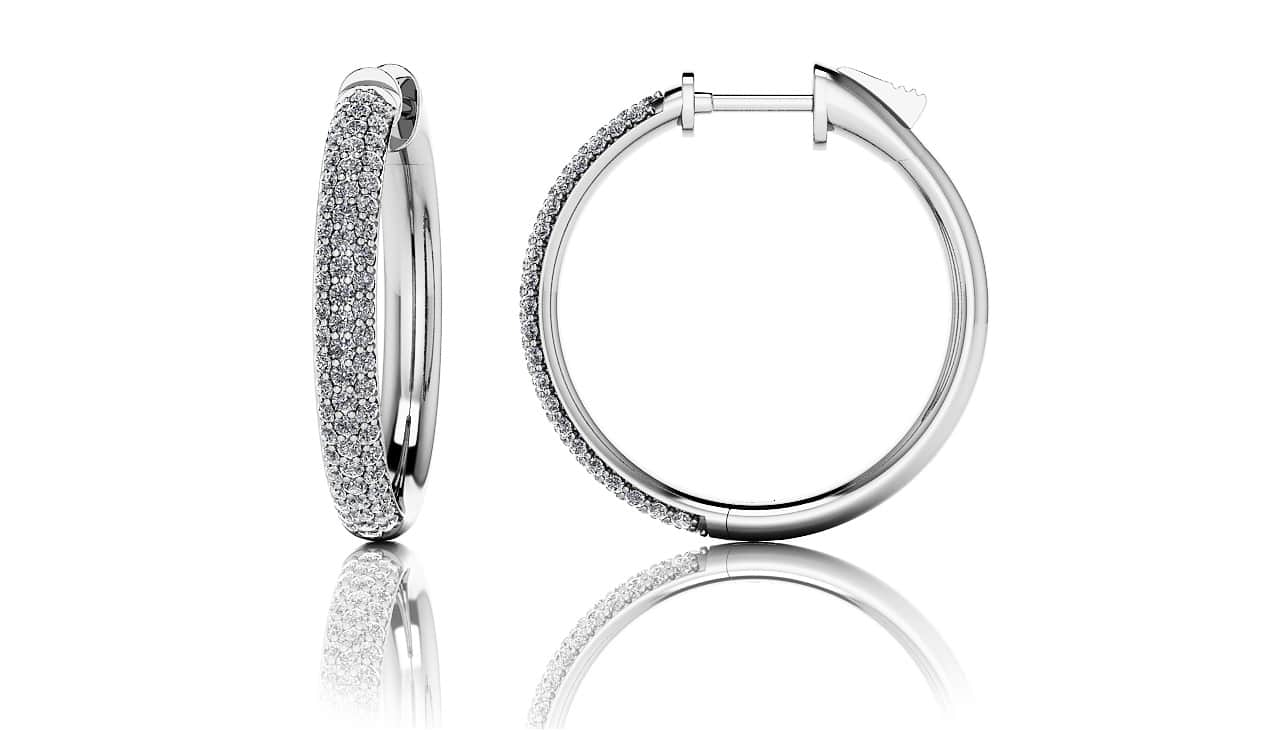 Small Triple Row Diamond Hoop Earrings Diamond  with 1.74 ct.(finished) 1.5mm