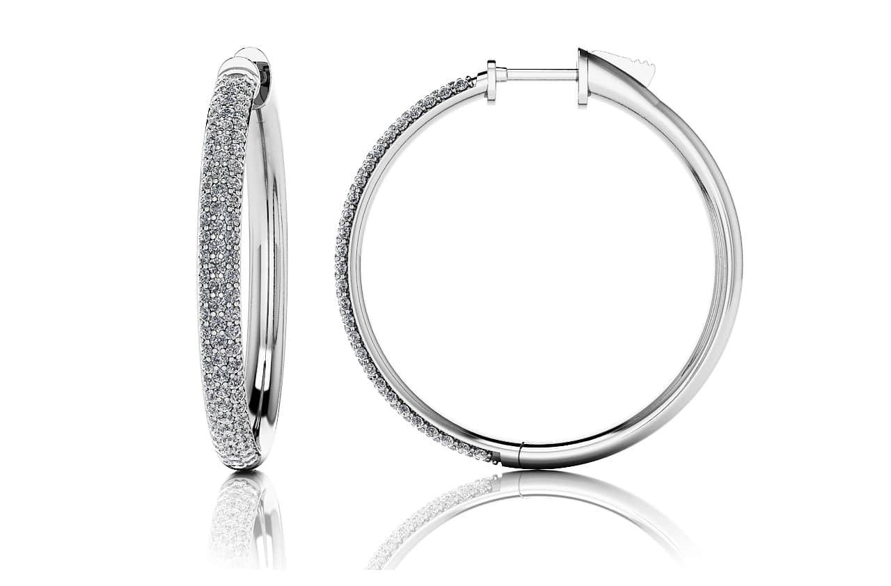 Medium Triple Row Diamond Hoop Earrings Lab-Grown Diamond  with 1.40 ct.(finished) 1.1mm