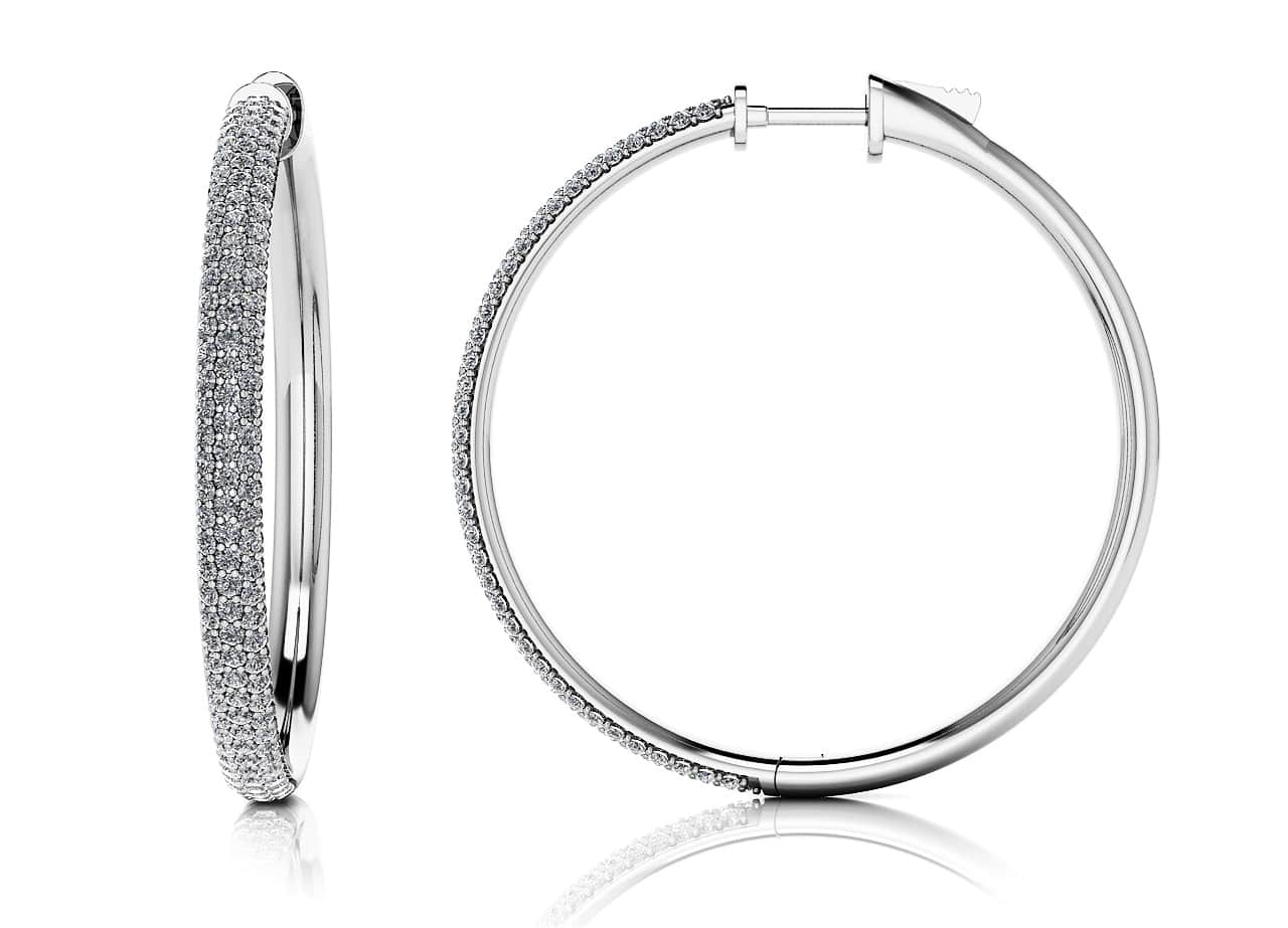 Large Triple Row Diamond Hoop Earrings Lab-Grown Diamond  with 1.78 ct.(finished) 1.1mm