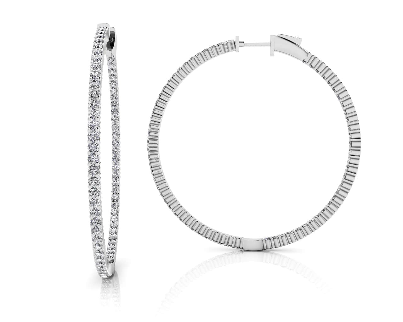 Inside Out Prong Set Diamond Hoop Earring X Large Diamond  with 1.70 ct.(finished) 1.3mm