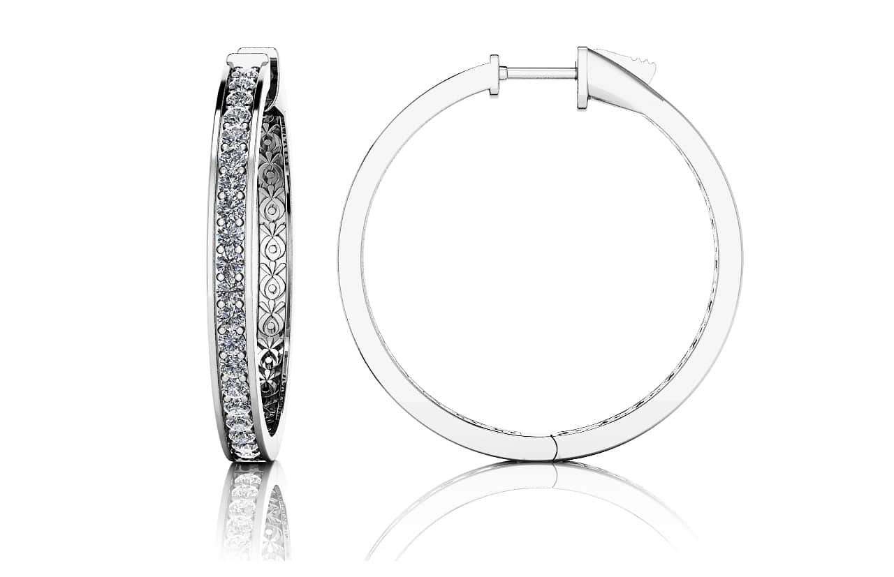 Medium Prong Set Diamond Lined Hoops Lab-Grown Diamond  with 1.32 ct.(finished) 2mm