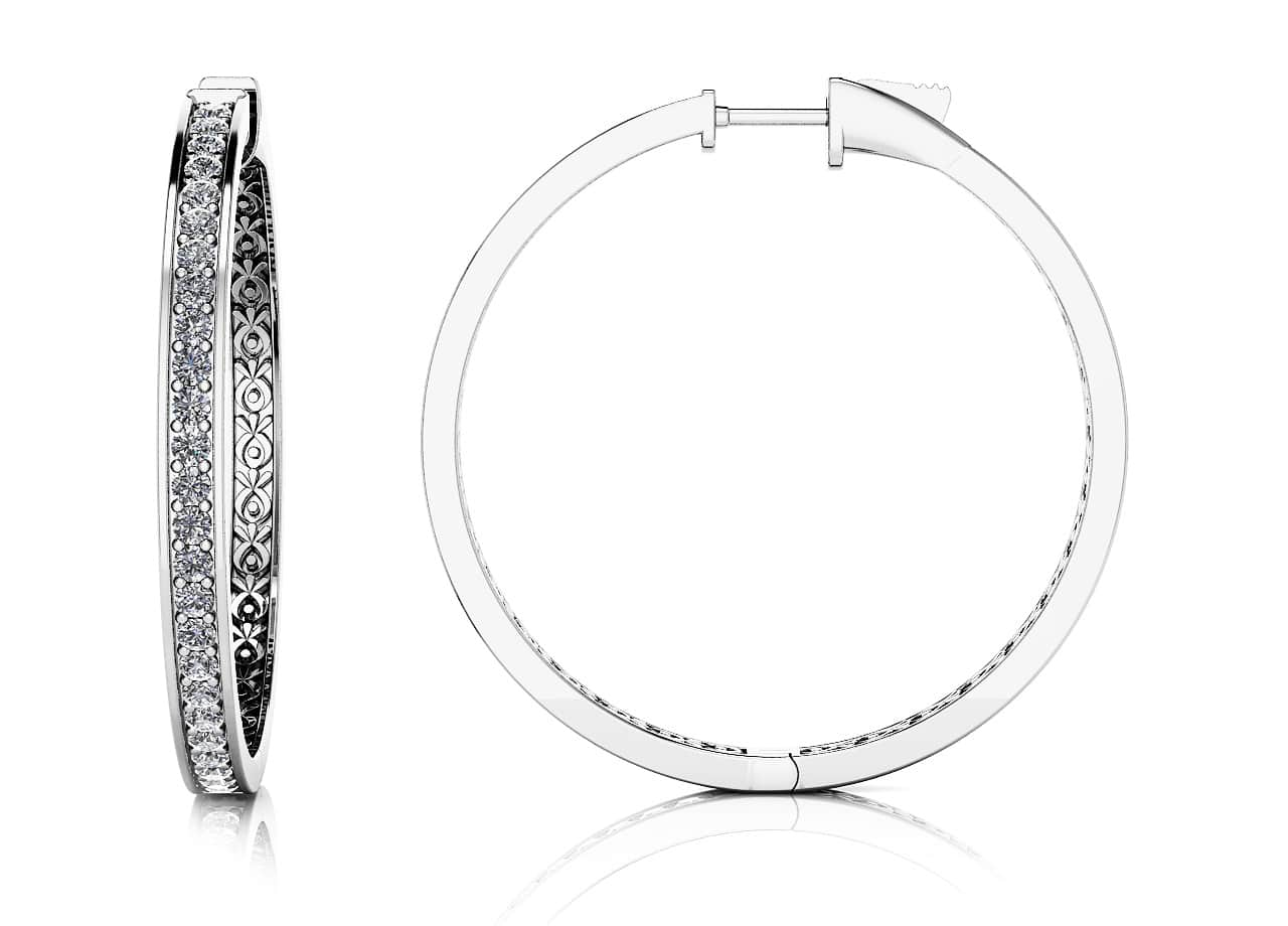 Large Prong Set Diamond Lined Hoops Diamond  with 1.65 ct.(finished) 2mm