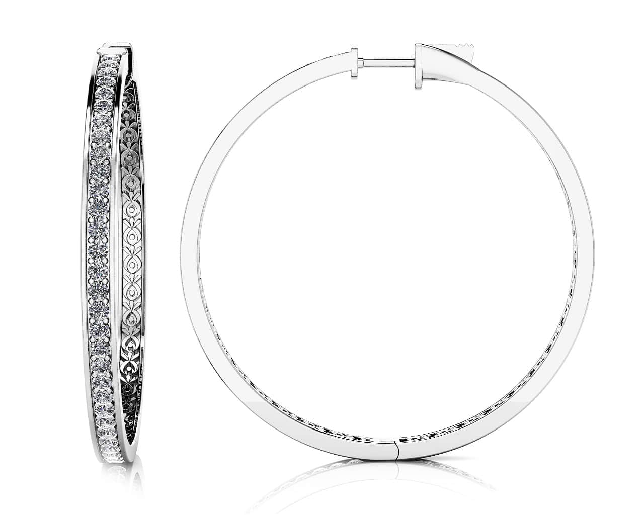 Extra Large Prong Set Diamond Lined Hoops Lab-Grown Diamond  with 0.92 ct.(finished) 1.3mm