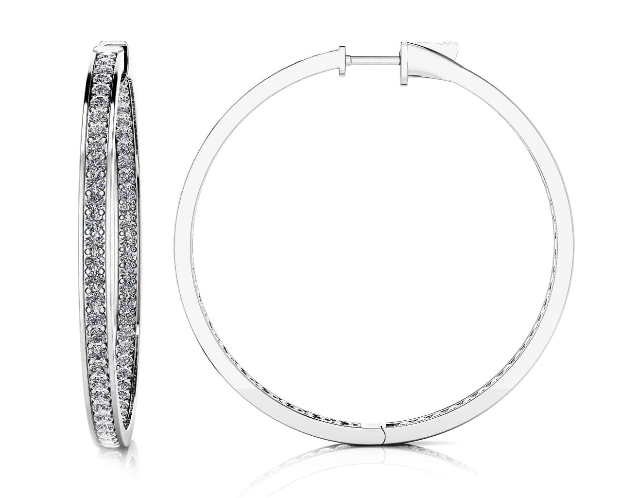 Extra Large Shared Prong Single Row Diamond Hoops Diamond  with 1.68 ct.(finished) 1.3mm