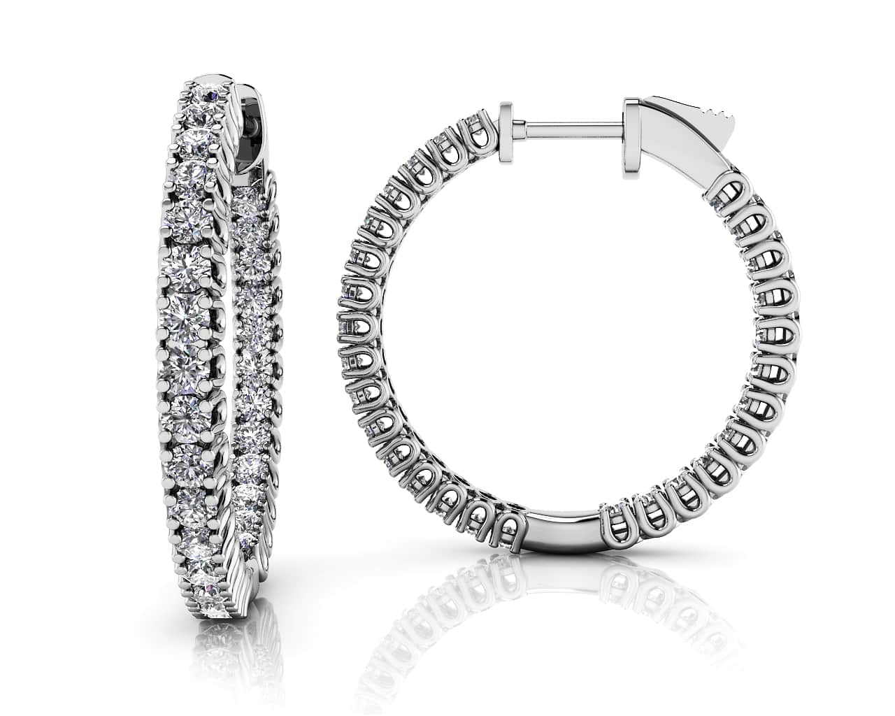 Elegant Curved Prong Diamond Hoop Earrings Small Lab-Grown Diamond  with 2.26 ct.(finished) 2.3mm