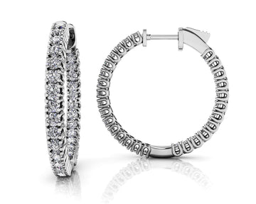 Elegant Curved Prong Diamond Hoop Earrings Small Diamond  with 1.85 ct.(finished) 2mm