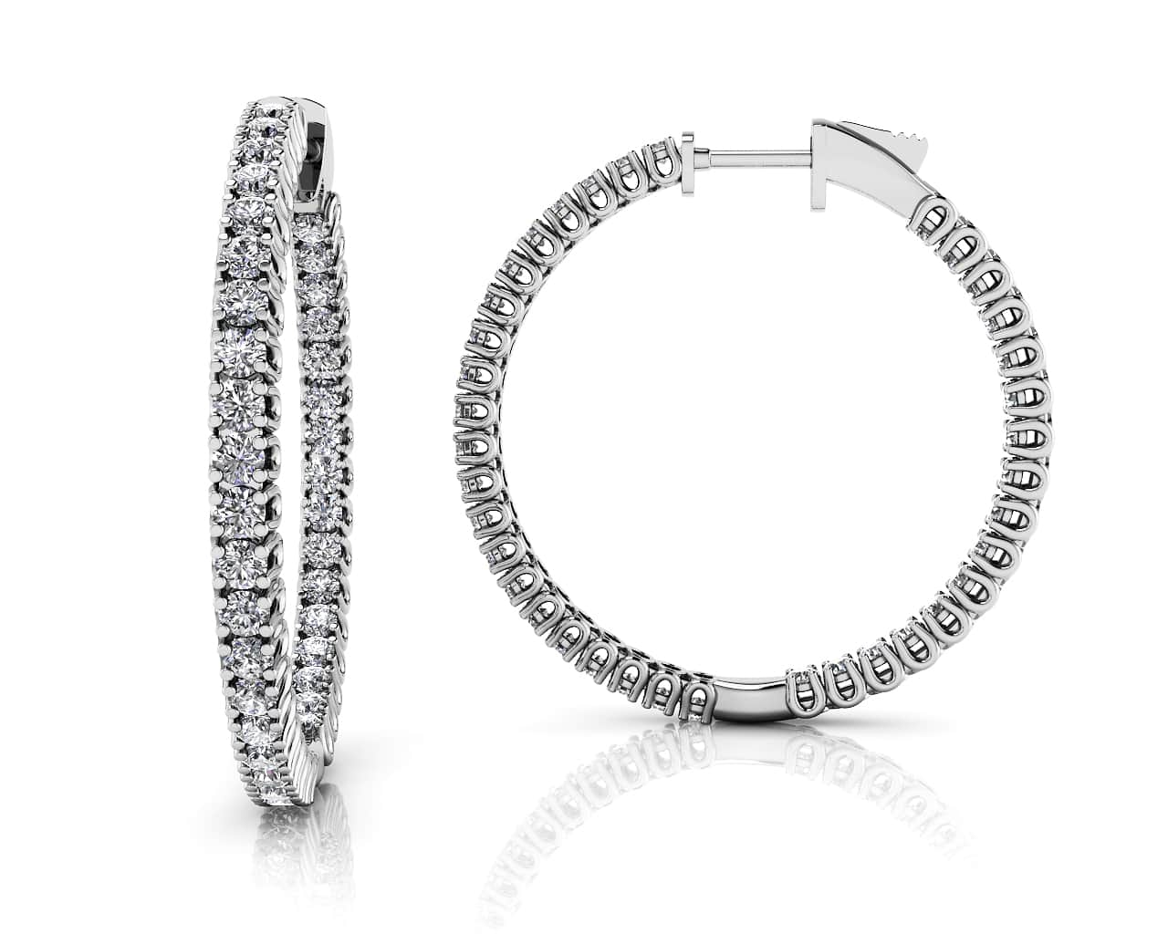 Elegant Curved Prong Diamond Hoop Earrings Medium Lab-Grown Diamond  with 2.44 ct.(finished) 2mm