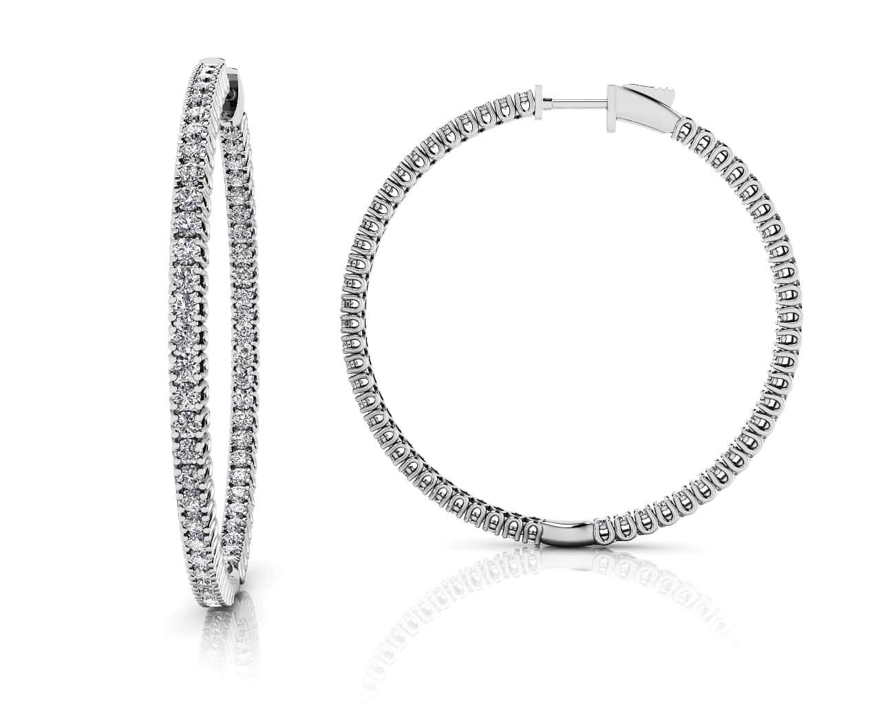 Elegant Curved Prong Hoop Earrings Extra Large Lab-Grown Diamond  with 2.99 ct.(finished) 1.7mm