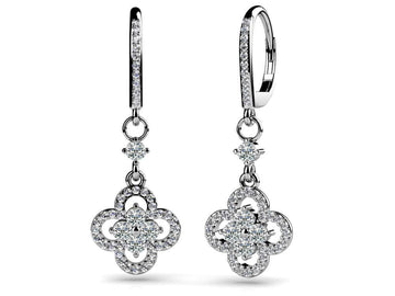 Diamond Clover Drop Earrings Diamond  with 3.00 ct.(finished) 1.5mm, 3.6mm