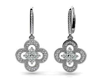 Lucky Blossom Diamond Drop Earrings Diamond  with 1.50 ct.(finished) 1.2mm, 3.2mm