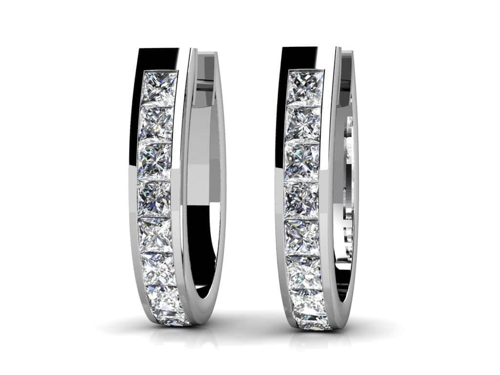 Channel Set Princess Diamond Hoop Earrings Lab-Grown Diamond  with 1.92 ct.(finished) 2.7mm