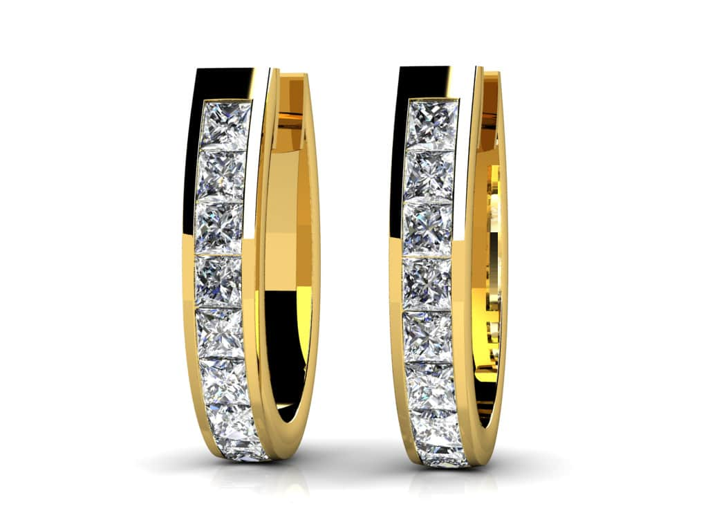 Channel Set Princess Diamond Hoop Earrings Lab-Grown Diamond  with 1.92 ct.(finished) 2.7mm