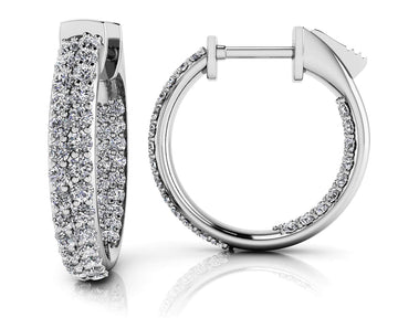 Inside Out Domed Diamond Hoop Earrings Extra Small Diamond  with 1.20 ct.(finished) 1.4mm