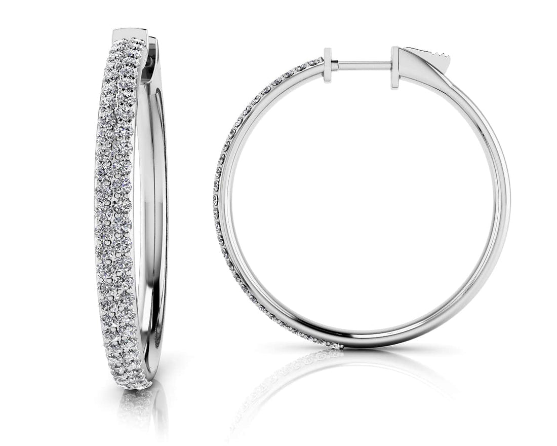 Diamond Pave Hoop Earrings Medium Diamond  with 1.48 ct.(finished) 1.4mm