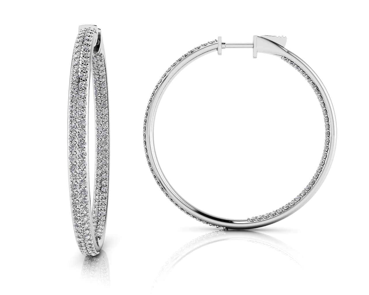 Inside Out Diamond Pave Hoop Earrings Large Diamond  with 3.41 ct.(finished) 1.4mm