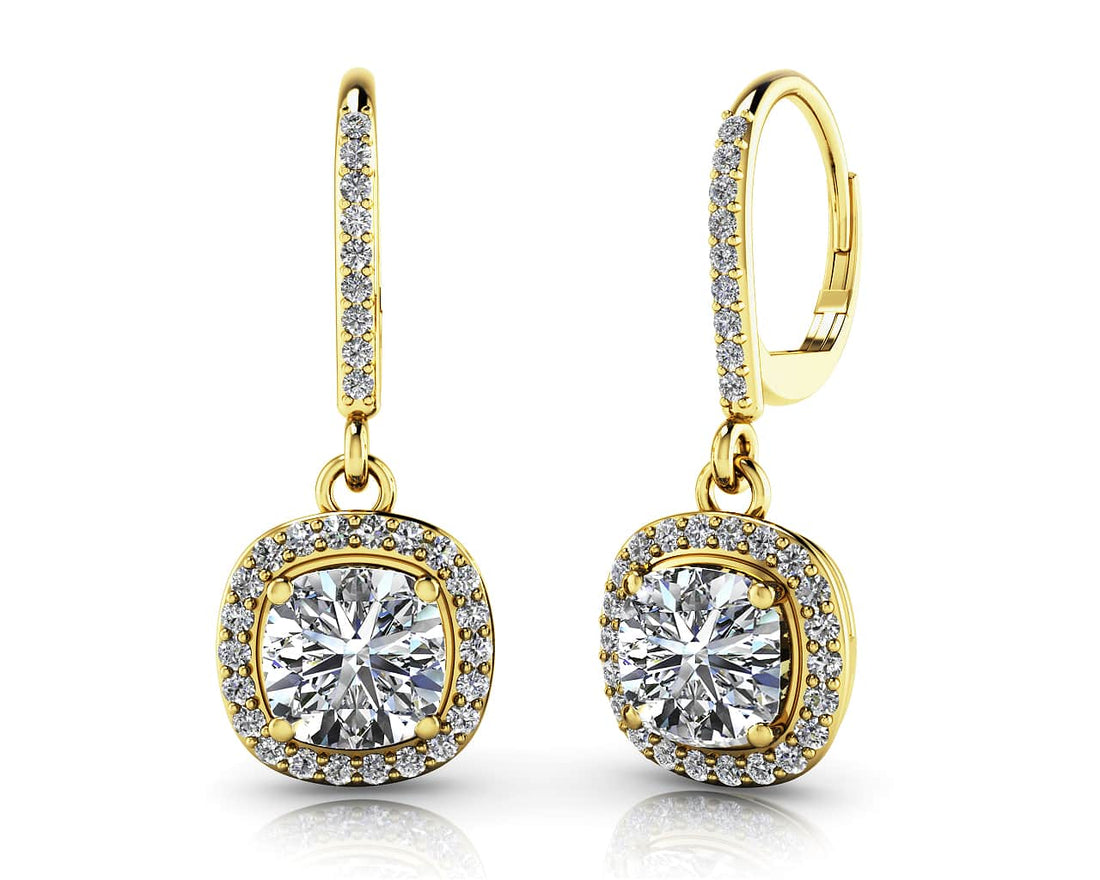 Ravishing Cushion Cut Diamond Drop Earring Diamond  with 2.42 ct. (2X1.00 ct. center diamonds)