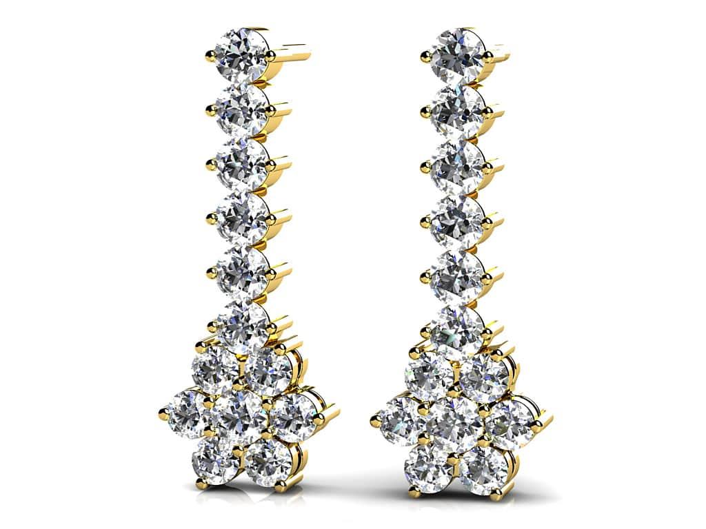 Vertical Drop Cluster Earrings Diamond  with 0.98 ct.(finished) 1.9mm, 2.2mm, 2.6mm