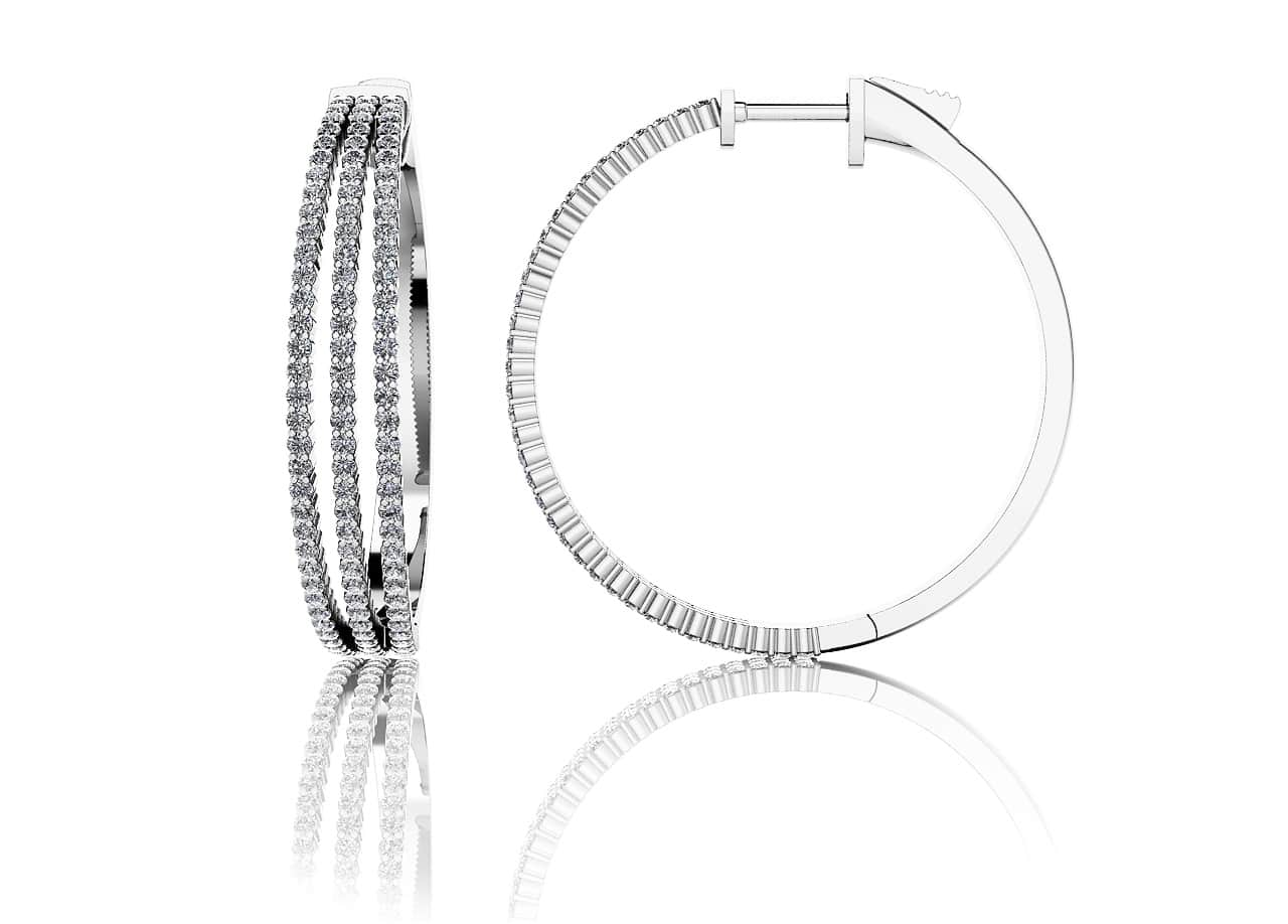 Medium 3 Row Diamond Hoop Earrings Lab-Grown Diamond  with 1.73 ct.(finished) 1.2mm