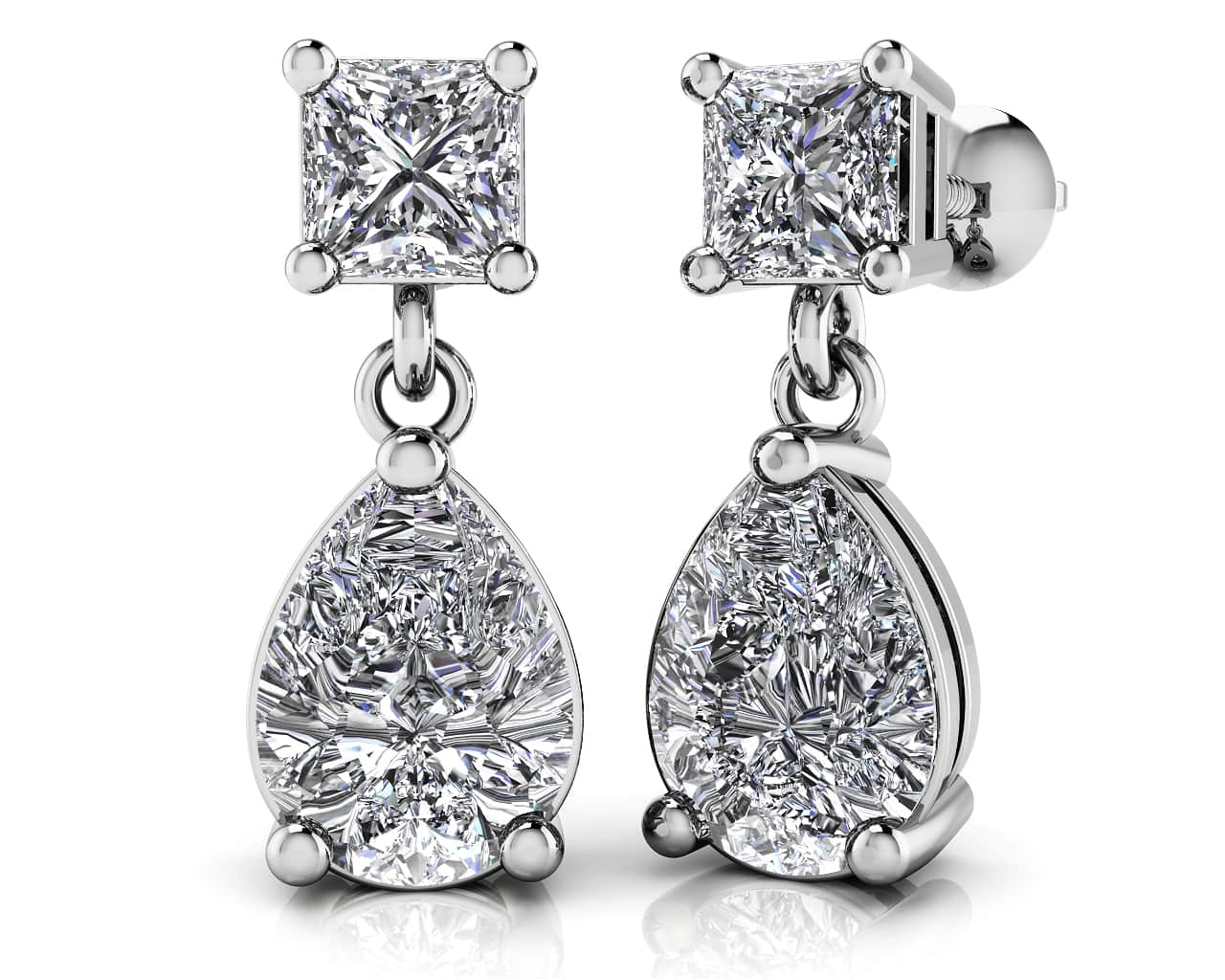 Princess Cut Diamond Teardrop Earrings Diamond  with 2.14 ct.(finished) 8x5mm, 3.75mm