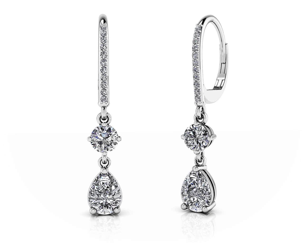 Romantic Pear Shaped Diamond Drop Earrings Diamond  with 1.68 ct.(finished) 7x5mm, 1mm, 4.25mm