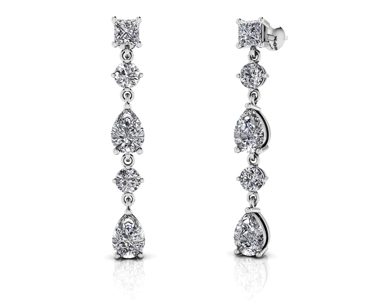 Glamorous Alternating Diamonds Drop Earrings Diamond  with 2.58 ct.(finished) 6x4mm, 3.5mm, 3.8mm