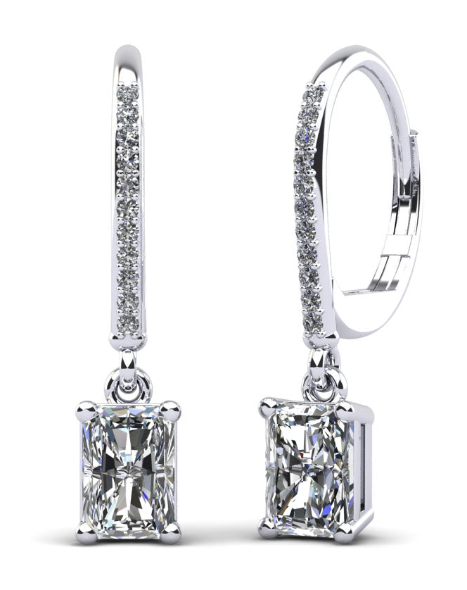 Modern Chic Emerald Cut Drop Earrings Diamond  with 1.61 ct.(finished) 6.5x4.5mm, 1mm