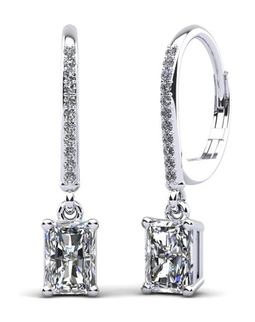 Modern Chic Emerald Cut Drop Earrings Lab-Grown Diamond  with 2.11 ct.(finished) 7x5mm, 1mm