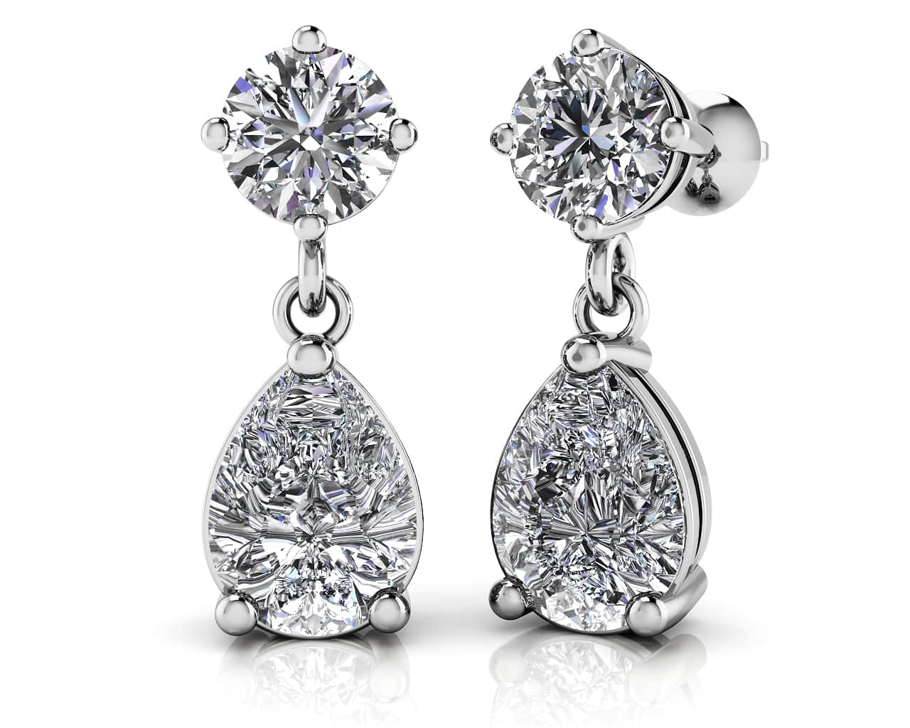 Alluring Round And Pear Shaped Drop Earrings Diamond  with 1.02 ct.(finished) 6x4mm, 3.8mm