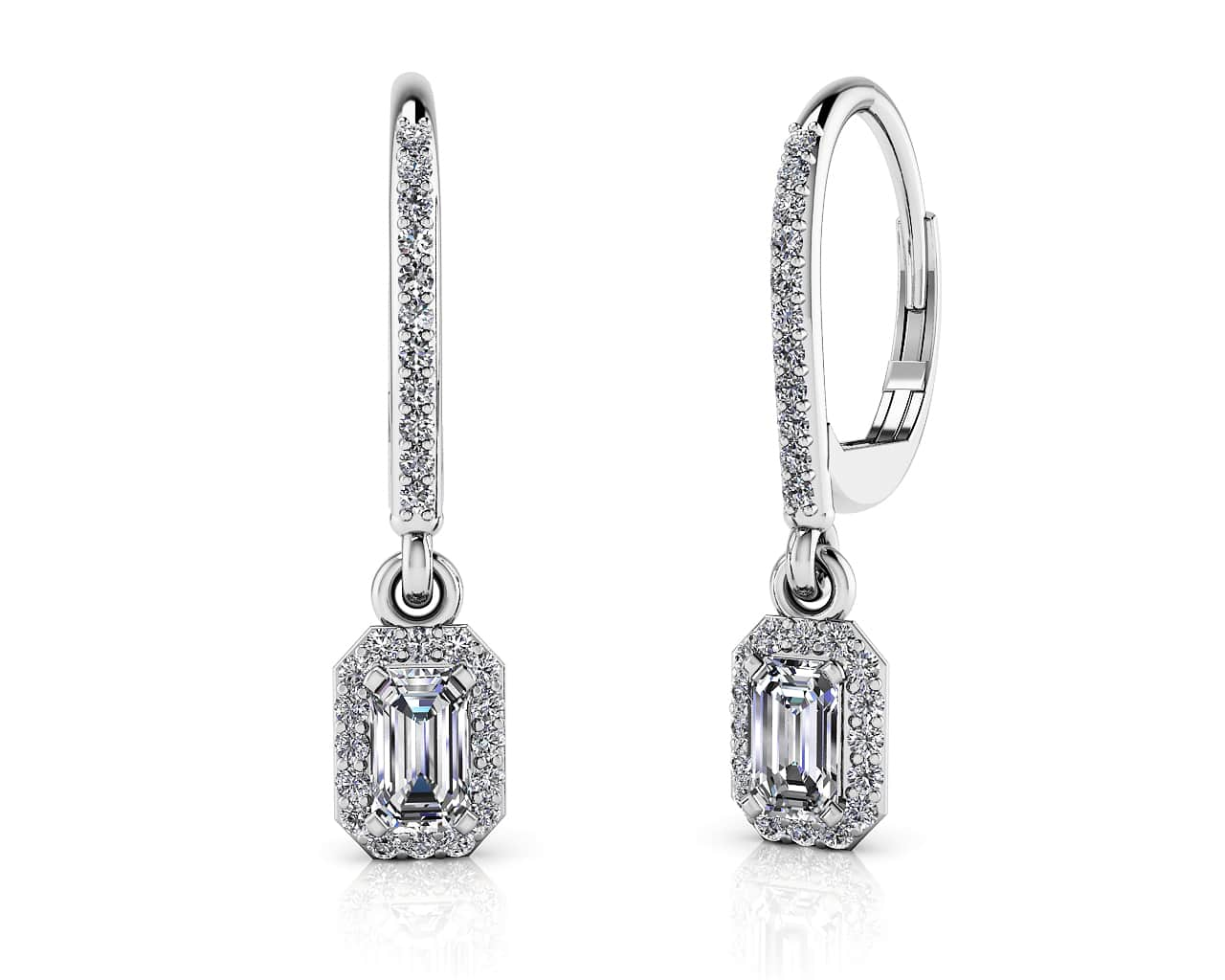 Romantic Emerald Cut Diamond Drop Earrings Lab-Grown Diamond  with 2.33 ct. (2X1.00 ct. center diamonds)