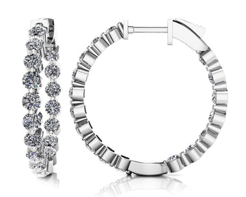 Shared Prong Diamond Hoop Earrings Small Diamond  with 2.92 ct.(finished) 2.8mm