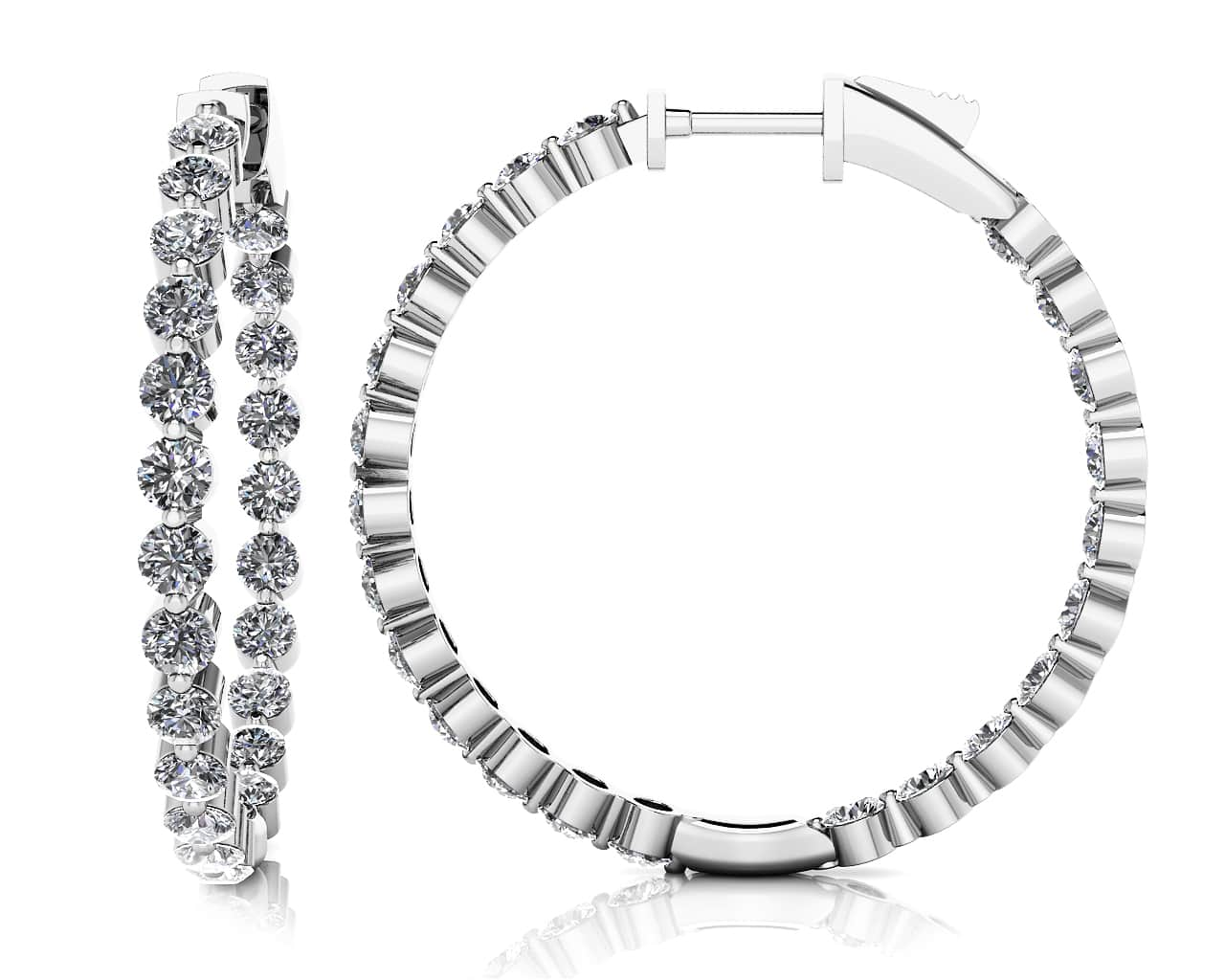 Shared Prong Diamond Hoop Earrings Medium Diamond  with 1.98 ct.(finished) 2mm